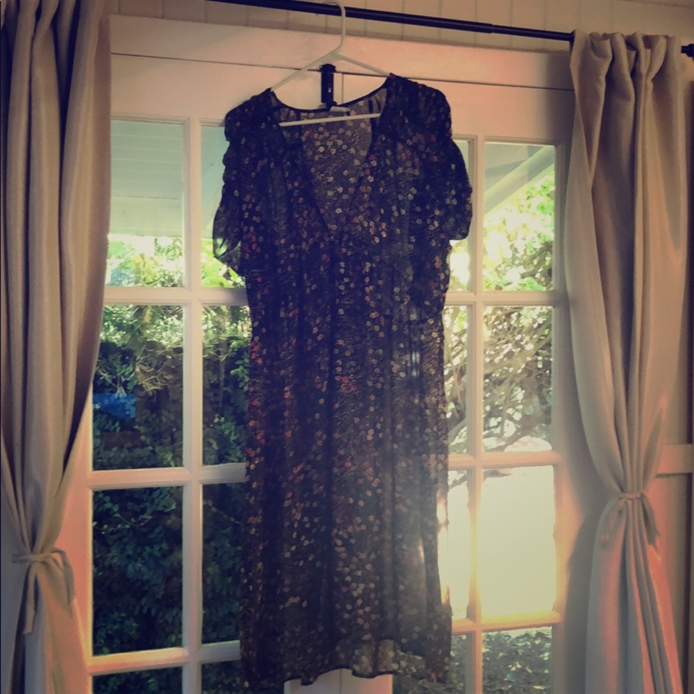 Anthro Floral Dress v cut buttoned no liner/duster